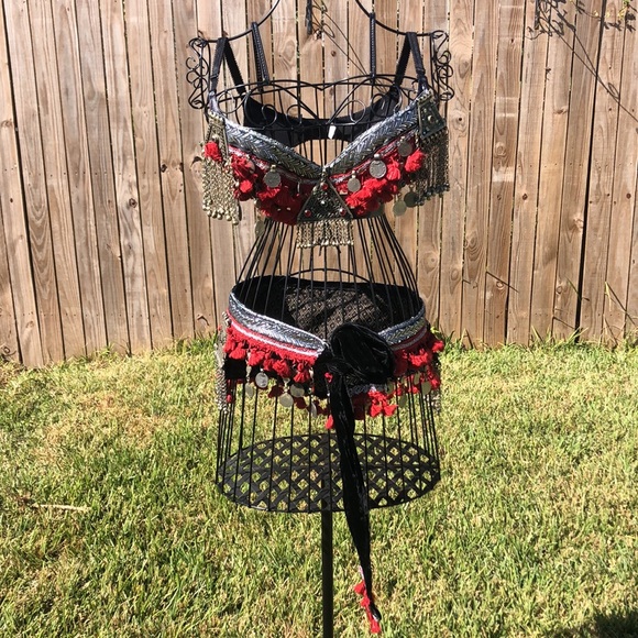 Velvet Belly Dance Vest Bra and Hip Scarf - Picture 13 of 15